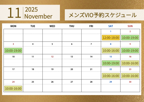 2025年11月メンズVIO予約スケジュール